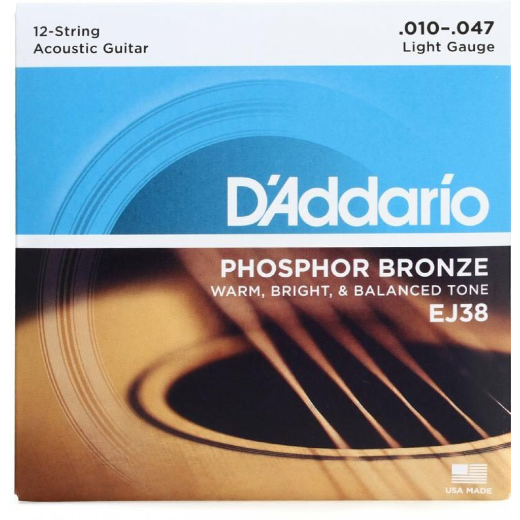 D'Addario EJ38 Phosphor Bronze Light 12-String Acoustic Strings .010-.047/.010-.027