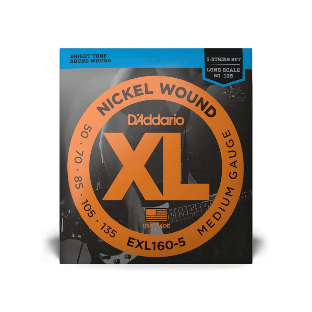 D'Addario EXL160-5 Nickel Wound Bass Guitar Strings - .050-.135 Medium Long Scale 5-string