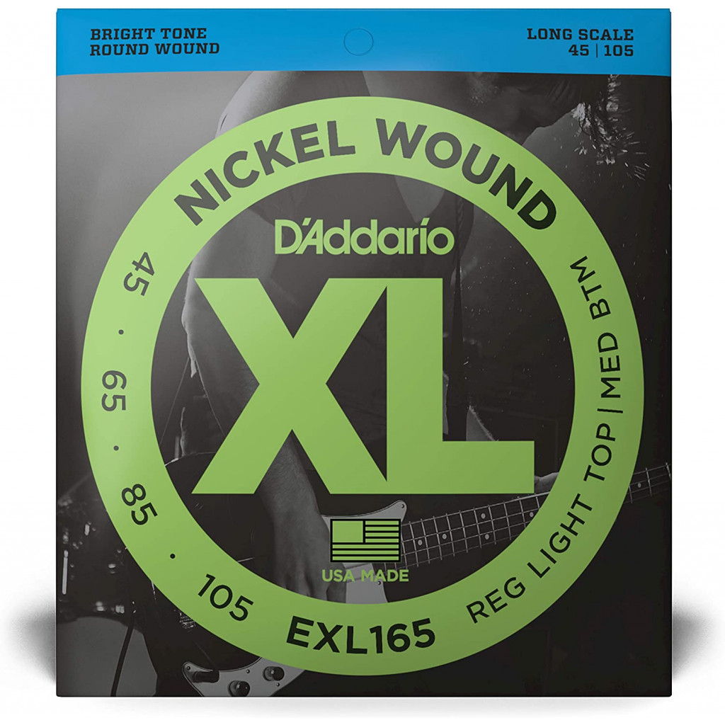 D'Addario EXL165 Regular Light Top/ Medium Bottom Nickel Wound Long Scale Bass Strings - .045-.105
